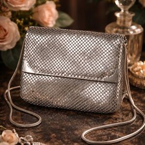Whiting & Davis Silver Mesh Crossbody Evening Bag